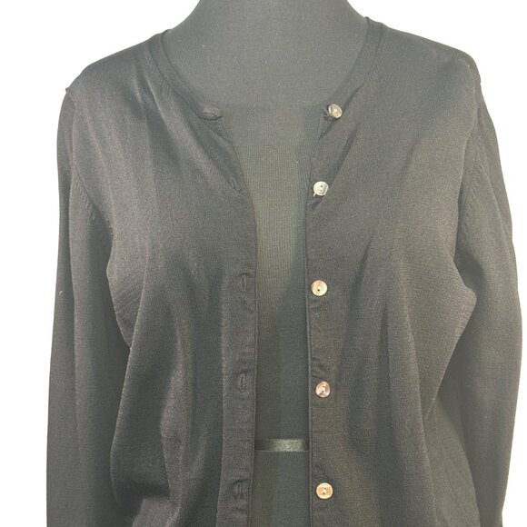Worthington Size Medium Black Cardigan Sweater With Button Front & Sleeve Detail - Picture 2 of 7